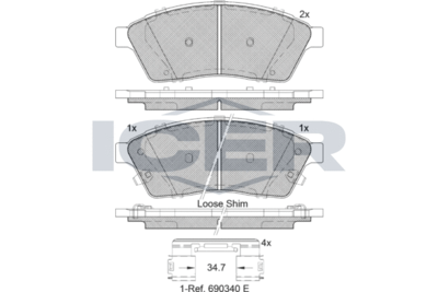 Комплект тормозных колодок, дисковый тормоз ICER 182143 для CADILLAC SRX