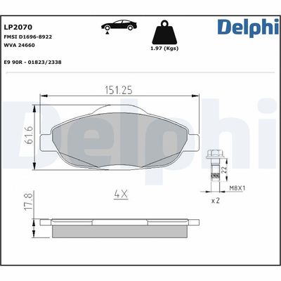 Sada brzdových destiček, kotoučová brzda DELPHI LP2070