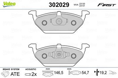 Комплект тормозных колодок, дисковый тормоз VALEO 302029 для VW FOX