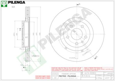 PILENGA V017 Тормозные диски  для ALFA ROMEO GTV (916_) 2.0 T.SPARK 16V (916.C2__, 916C2C00)