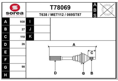 Приводной вал EAI T78069 для MERCEDES-BENZ G-CLASS