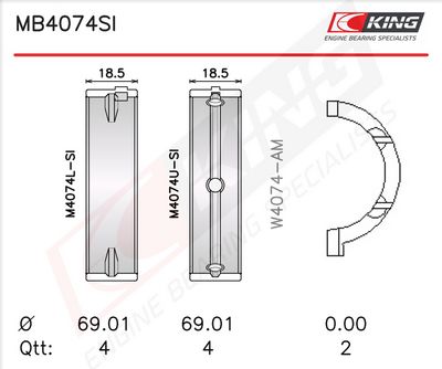 Комплект черупки на лагера на коляновия вал KING MB4074SI