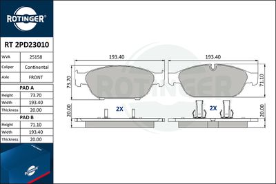 комплект спирачно феродо, дискови спирачки ROTINGER