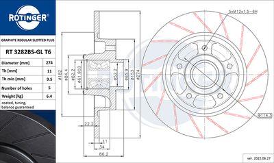 Tarcza hamulcowa ROTINGER RT 3282BS-GL T6