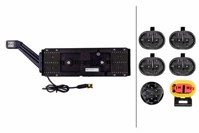 Achterlicht Rechts (LED, 24V, met indicator, anti-fog licht, achteruitrijlicht, met stoplicht, parkeerlicht, driehoekige reflector, met verlengarm lamp, horizontale bevestiging, aansluiting: 4x SuperS