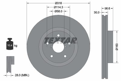 Тормозной диск TEXTAR 92199203 для SUBARU TRIBECA