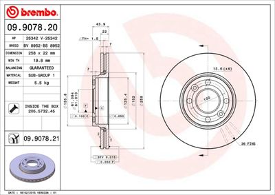 Тормозной диск BREMBO 09.9078.21 для DACIA LODGY
