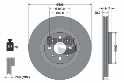 Тормозной диск BENDIX Braking BDS2224 для ABARTH PUNTO