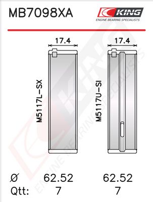Комплект черупки на лагера на коляновия вал KING MB7098XA0.75