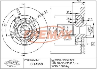 Тормозной диск FREMAX BD-3968 для CHEVROLET S10