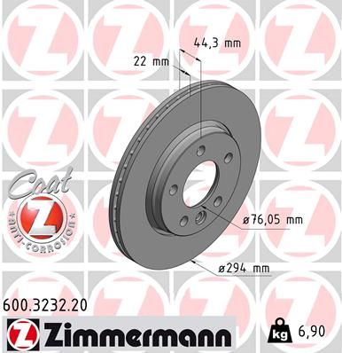 Тормозной диск ZIMMERMANN 600.3232.20 для BENTLEY CONTINENTAL