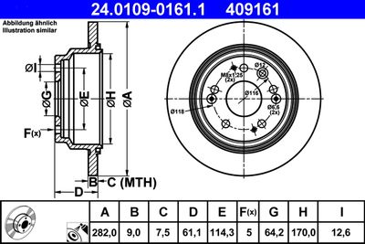 Тормозной диск ATE 24.0109-0161.1 для HONDA ODYSSEY