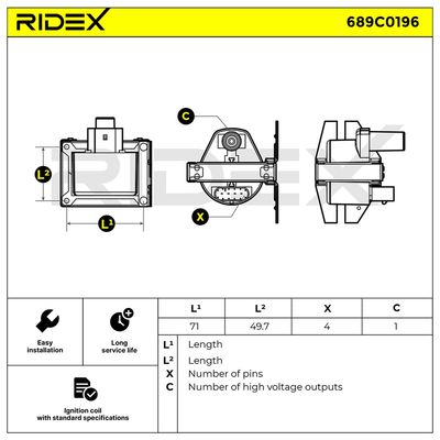 запалителна бобина RIDEX 689C0196