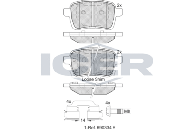 Комплект тормозных колодок, дисковый тормоз ICER 182170-203 для OPEL ADAM