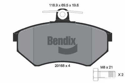 Комплект тормозных колодок, дисковый тормоз BENDIX Braking BPD1284 для CHERY FULWIN