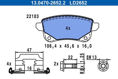 Комплект тормозных колодок, дисковый тормоз 13.0470-2652.2