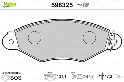 Комплект тормозных колодок, дисковый тормоз VALEO 598325 для PEUGEOT 206+