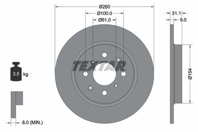 Тормозной диск TEXTAR 92234203 для HONDA INSIGHT