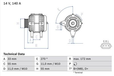 Генератор BOSCH 0 986 082 290 для SUZUKI GRAND VITARA