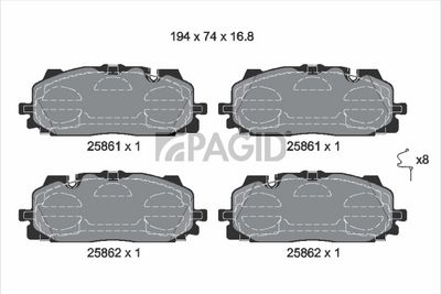 Sada brzdových destiček, kotoučová brzda PAGID T2437N