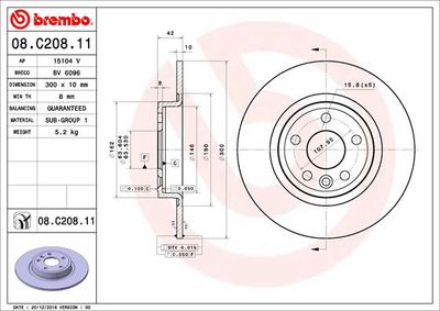 Тормозной диск BREMBO 08.C208.11 для JAGUAR E-PACE