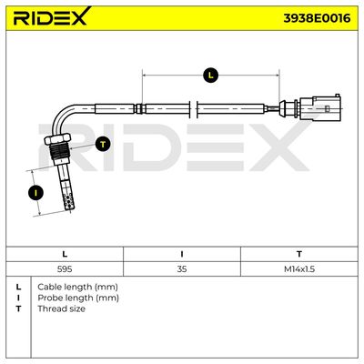 датчик, температура на изгорелите газове RIDEX 3938E0016