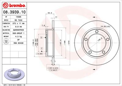 Тормозной диск BREMBO 08.3939.10 для LADA NIVA