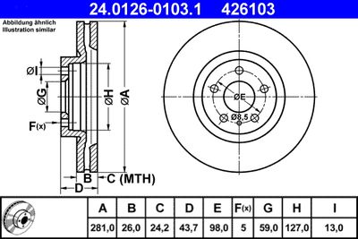 Тормозной диск ATE 24.0126-0103.1 для ALFA ROMEO 164