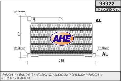 Теплообменник, отопление салона AHE 93922 для AUDI R8