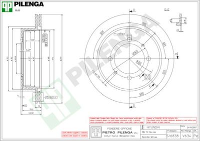PILENGA V634 Тормозные диски  для HYUNDAI  (Хендай Сантамо)