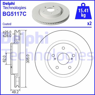 Тормозной диск DELPHI BG5117C для LEXUS UX