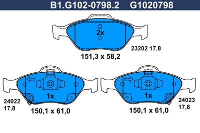 Комплект тормозных колодок, дисковый тормоз GALFER B1.G102-0798.2 для DAIHATSU CHARADE