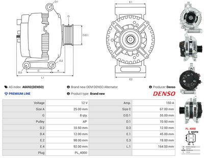 GENERATOR / ALTERNATOR AS-PL A6692DENSO 4