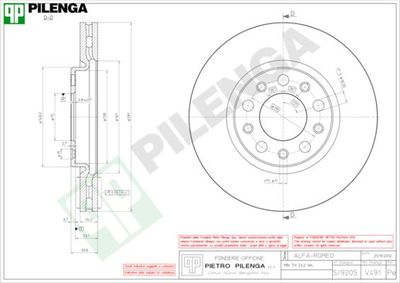 PILENGA V491 Тормозные диски  для ALFA ROMEO GIULIETTA (940_) 1.6 JTDM (940.FYE1_)