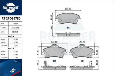 комплект спирачно феродо, дискови спирачки ROTINGER