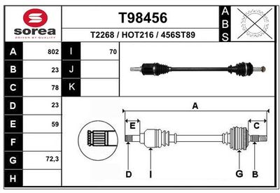 EAI T98456 Полуось в сборе для HONDA CR-V II (RD_) 2.2 CTDi (RD9)