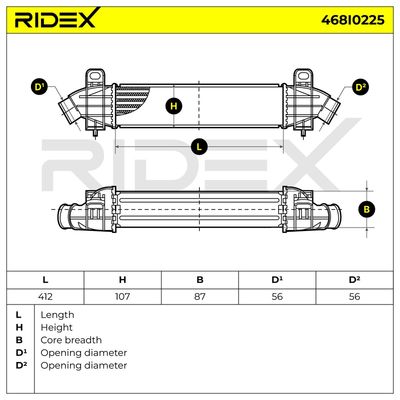 интеркулер (охладител за въздуха на турбината) RIDEX 468I0225