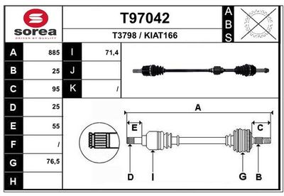 Приводной вал EAI T97042 для KIA PICANTO