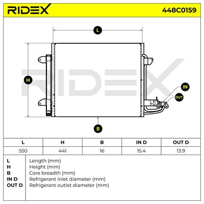 кондензатор, климатизация RIDEX 448C0159