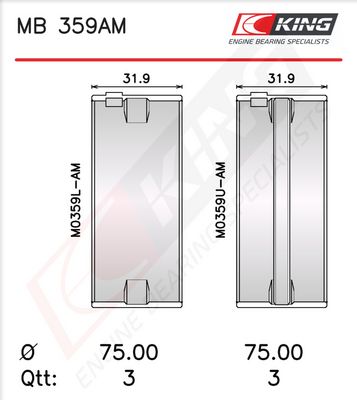 Комплект черупки на лагера на коляновия вал KING MB 359AM1.5