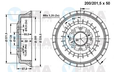 VEMA 801006 Тормозной барабан  для LADA 111 (Лада 111)
