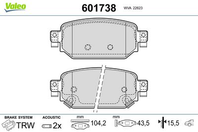 комплект спирачно феродо, дискови спирачки VALEO 601738