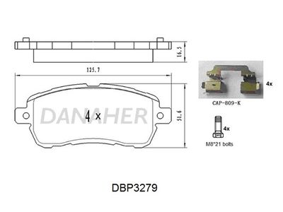 Комплект тормозных колодок, дисковый тормоз DANAHER DBP3279 для FORD KA+
