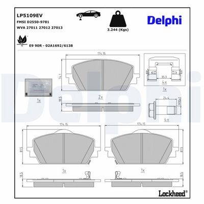 комплект спирачно феродо, дискови спирачки DELPHI LP5109EV