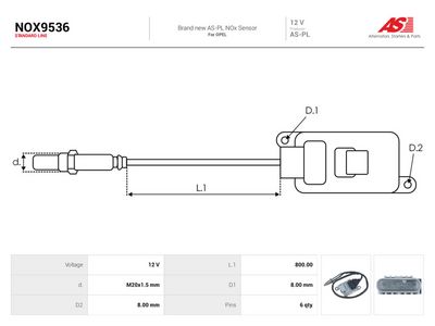 NOx-sensori, urearuiskutus AS-PL NOX9536 – OPEL