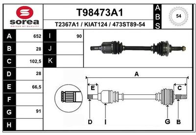 Приводной вал EAI T98473A1 для KIA CARNIVAL