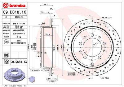BREMBO 09.D618.1X Тормозные диски  для TOYOTA TUNDRA (Тойота Тундра)