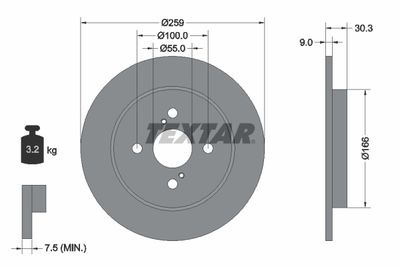 Тормозной диск TEXTAR 92156300 для TOYOTA IQ