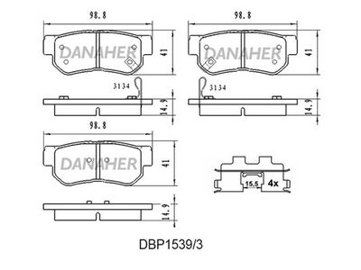 DANAHER DBP1539/3 Тормозные колодки и сигнализаторы  для HYUNDAI HIGHWAY (Хендай Хигхwа)