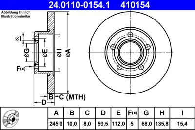 Тормозной диск ATE 24.0110-0154.1 для AUDI QUATTRO